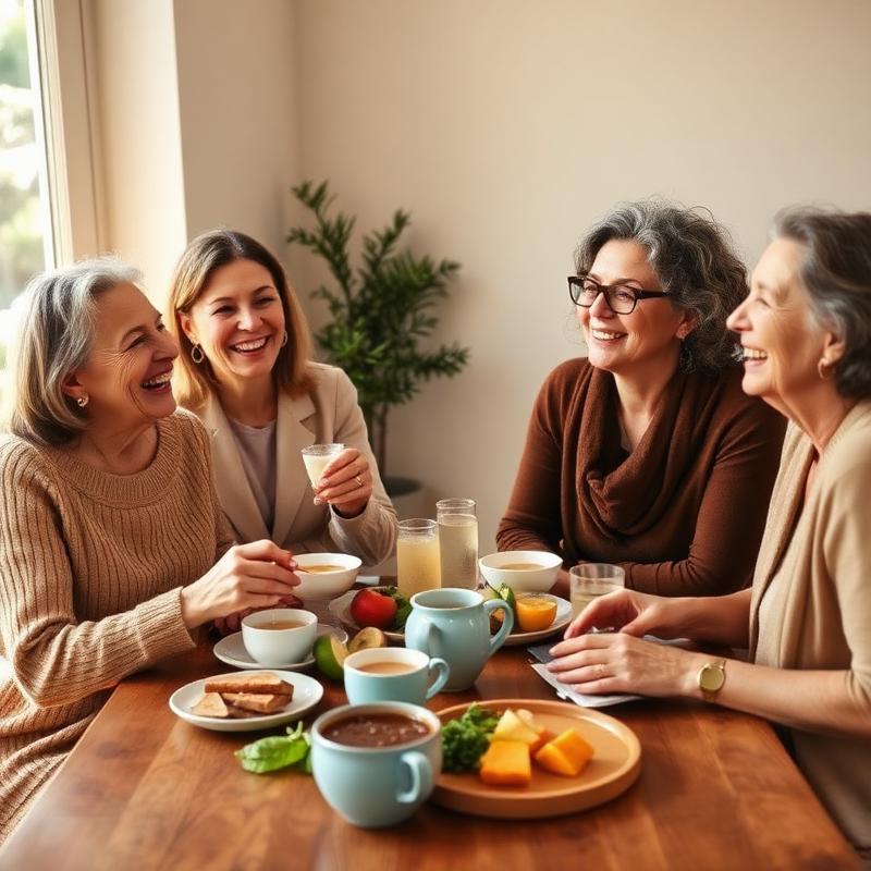 Mujeres 45+ compartiendo comida saludable
