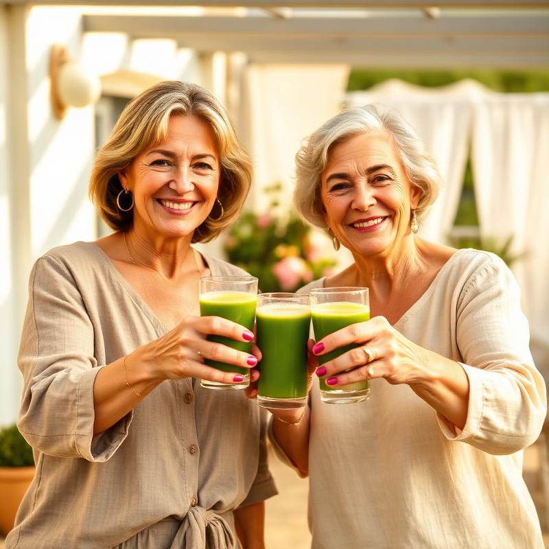 Brindis entre amigas con jugo verde